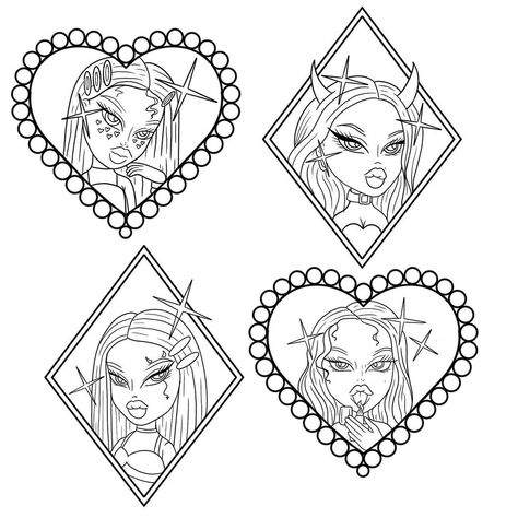 Bratz Flash Tattoo, Bratz Stencil, Bratz Drawing Outline, Bratz Tattoo Stencil, Bratz Design, Bichota Tattoo, Bratz Inspired Tattoo, Bratz Tattoo Idea, Bratz Doll Tattoo Ideas