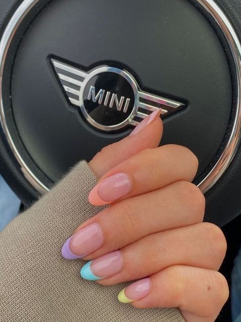 Summer Nails – Pastel Nails, Gel Nails - davidreed.co Aesthetic Nails For Summer 2023, Aesthetic Nails French Tip Color, Nail Ideas Blue And Pink, French Manicure Nails Colored, Sqoavle Nails, French Pastel Nails, Pastel Colored Nails, Green Color Nails, Mini French Nails