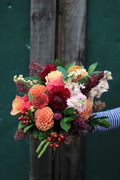 Autumn bouquet with burnt Orange, deep Red and Peach Dark Green And Orange Flowers, Autumn Bouquet, Orange Bouquets, Red Bouquet, Orange Flowers, Deep Red, Green And Orange, Burnt Orange, Dark Red