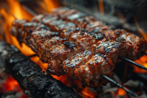 Picture savory kabobs, succulent meat cooked over flames on skewers at a barbecue stock images Kebabs On The Grill, Camp Site, Summer Cookouts, Kebabs, Barbecue Grill, Cooking Meat, Skewers, Vector Background, Succulent