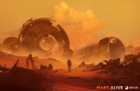 mars alive 01 by Yulin Liwork for a VR game 3 years ago... here is the game: https://ift.tt/2LCwBen Desert Junkyard, Mars Concept Art, Mars Sunset, Desert Planet, Ancient Chinese Architecture, Desert Environment, Fantasy City, Game 3, Matte Painting