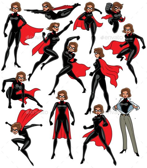 Super heroine over white background in 13 different poses. Super Hero Flying Poses Drawing, Superhero Poses Drawing, Hero Action Poses, Indie Superheroes, Super Hero Poses Reference Drawings, Hero Poses Reference, Superhero Poses Reference, Super Hero Poses, Superhero Poses