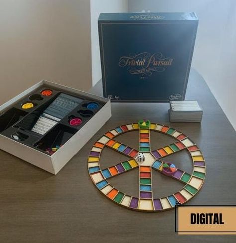 Transform your game nights with our easily customizable Trivial Pursuit game board SVG file. Perfect for personalizing every aspect, from colors to categories, this SVG file offers seamless editing to suit any theme or occasion. Create a unique and engaging trivia experience for friends and family with this versatile and user-friendly digital design. Download, customize, and print for endless fun! - SVG file comes designed to fit on 1ft x 1ft sheets (easily scalable) - Blank canvas for your own Fun Svg, Trivial Pursuit, Game Nights, Game Board, Blank Canvas, Trivia, For Friends, Game Room, Board Games