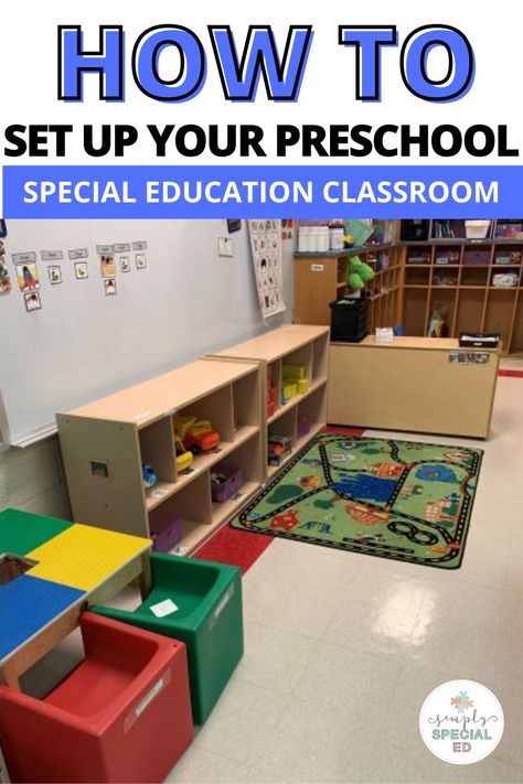 Are you ready to start setting up your preschool special education classroom but don't know where to start? In this post, I share how I setup my classroom for preschooler. Learn how to organize your classroom environment and organize student supplies so that all students are set up for success this year. Create a classroom community that is easily accessible for all students. You will ideas for how to organize your classroom library and how I setup my schedule and choice time. Integrated Preschool Classroom, Small Classroom Centers Setup, Perfect Preschool Classroom Layout, Multiple Disabilities Classroom Setup, Naeyc Preschool Classroom, Special Education Preschool Centers, Early Childhood Classroom Setup, Special Education Prek Classroom, Pre K Sped Classroom