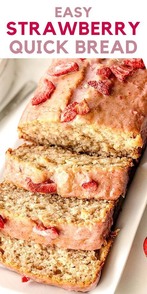 Learn how to make a mouthwatering strawberry quick bread that's as beautiful as it is delicious. This easy-to-follow recipe combines the natural sweetness of strawberries with a moist, fluffy loaf bread. Whether you're a beginner or an experienced baker, this one-bowl recipe is straightforward and satisfying. It's the perfect treat to share with family and friends or enjoy on your own. Dried Fruit Bread Recipes, Fruit Loaf Recipe Breads, Quick Breads Recipes, Easy Strawberry Bread, Strawberry Bread Recipe, Sweet Bread Recipes, Fruit Bread Recipes, Berry Bread, Strawberry Bread Recipes