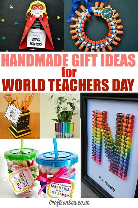 World Teachers Day and Teachers Gift Ideas - Crafts on Sea Teachers Gift Ideas, World Teachers Day, Gifts Kids Can Make, Diy Teacher Christmas Gifts, Cheap Teacher Gifts, World Teacher Day, Teacher Gift Baskets, Back To School Gifts For Teachers, Teacher Day