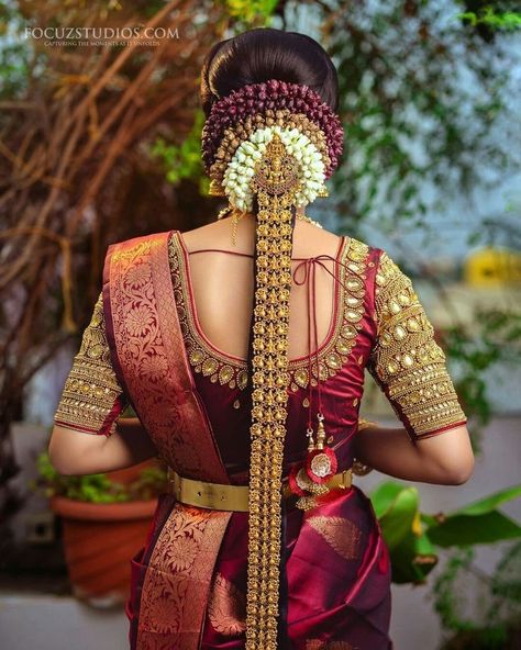 Indian Wedding Jadai, Bride Hairstyles South Indian Wedding, Bride Poolajada, Muhurtam Hairstyles South Indian, Muhurtha Hairstyle, South Indian Bridal Makeup Traditional, South Indian Wedding Hairstyles For Long Hair, Bridal Jadai South Indian Bride, Muhurtam Hairstyles