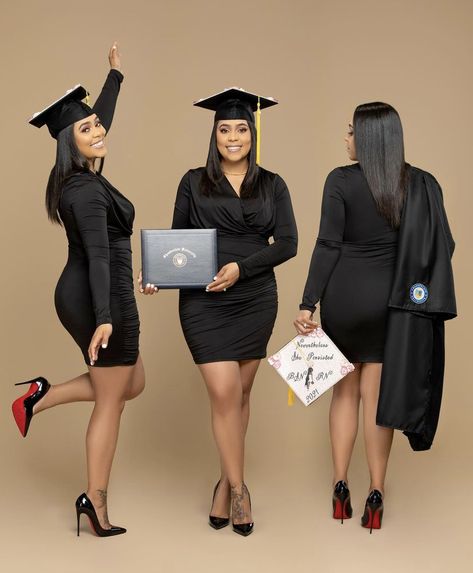 Business Degree Photoshoot, Lvn Graduation Photos, All Black Graduation Outfit, Matriculation Outfit Ideas University, Black Dress For Graduation Ceremony, Psychology Degree Photoshoot, Convocation Shoot Ideas, Social Work Graduation Photoshoot, Associates Degree Graduation Pictures