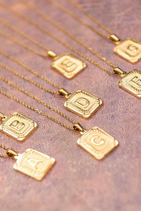 Initial Tag Necklace, Boutique Trends, Rectangle Pendant, Necklace Clasps, Initial Necklace Gold, Initial Pendant Necklace, Gold Monogram, Monogram Necklace, Gold Initial