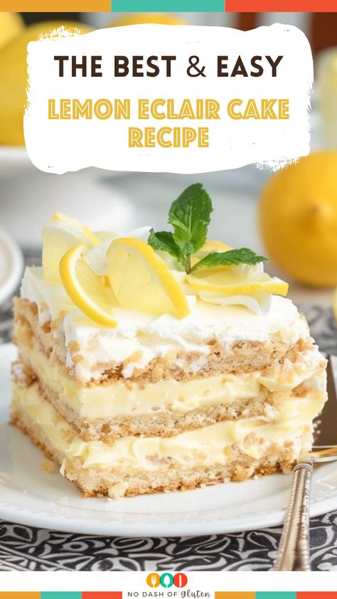 Lemon Cake Pudding Recipe, Lemon Eclair Cake No Bake, Lemon Eclair Dessert, No-bake Lemon Eclair Cake Recipe, Lemon Cake Desserts, Lemon Eclair Cake, No Bake Lemon Eclair Cake, No Bake Pudding Desserts, Eclair Cake No Bake