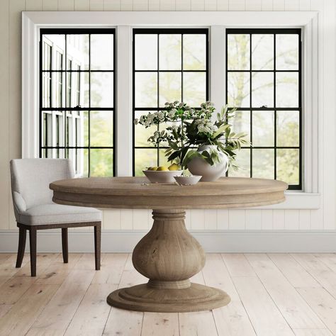 Hudson Pedestal Dining Table & Reviews | Birch Lane 60 Round Dining Table, Pine Dining Table, Circular Table, Wood Pedestal, Kitchen Nook, Pedestal Dining Table, Solid Wood Dining Table, Decorating Coffee Tables, Birch Lane