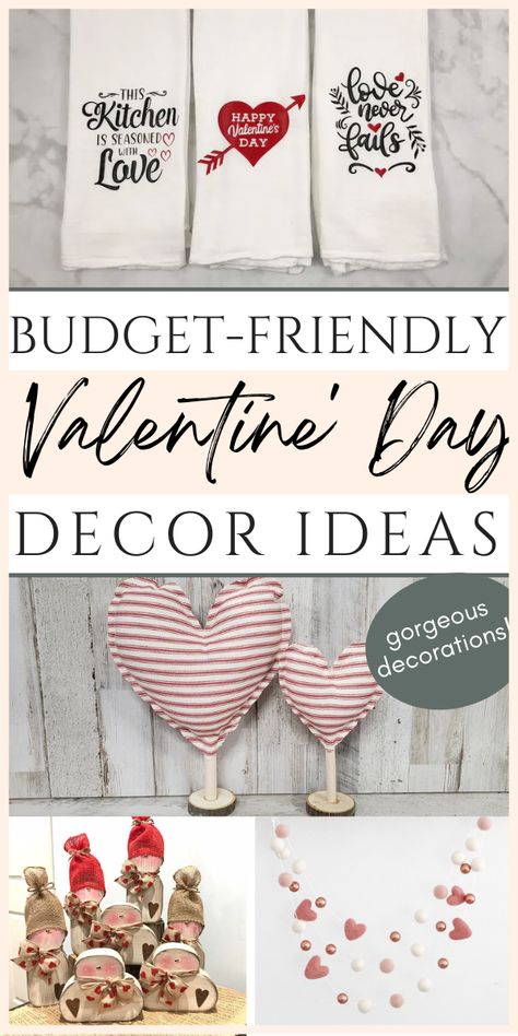 If you love decorating your home for Valentine's Day but you're on a tight budget, here's help! Here are beautiful Valentine's Day decor that's budget-friendly and beautiful! Take a look to see some lovely farmhouse ideas to bring Valentine's Day decorations to your home! Farmhouse Valentines Day Decor Diy, Farmhouse Valentine Decor Diy, Valentine Crafts For Adults Diy, Diy Valentine Decor, Fun Table Decorations, February Decor, Aesthetic Valentines Day, Rustic Valentine Decor, Vday Decor