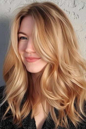 Waves Honey Blonde Hair Celebrities, Blonde With Golden Lowlights, Honey Bob Hair, Ombre Strawberry Blonde Hair, Taylor Swift Blonde Hair Colour, Golden Blonde Hair Pale Skin, Mid Length Honey Blonde Hair, Reddish Blonde Balayage, Subtle Strawberry Blonde Balayage