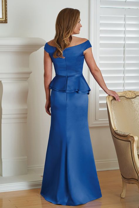 K218001 Marquis Satin MOB Dress with Portrait Neckline Jade Couture, Portrait Neckline, Mob Dress, Flared Skirt Dress, Cheap Gowns, Special Event Dresses, Mob Dresses, Mothers Dresses, Mother Of The Bride Dress