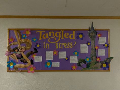 Disney School Bulletin Boards, Tangled Bulletin Board, Disney Bulletin Boards, Wall Magazine, Tangled Stuff, College Bulletin Boards, Ra Themes, Class Board, Ra Bulletins