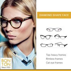 Frames For Diamond Face Shape, Diamond Face Glasses, Glasses For Diamond Face, Diamond Face Shape Glasses, Stylish Eyeglasses For Women, Warm Skin Tone Colors, Face Shape Chart, Accessories Guide, Diamond Face Hairstyle