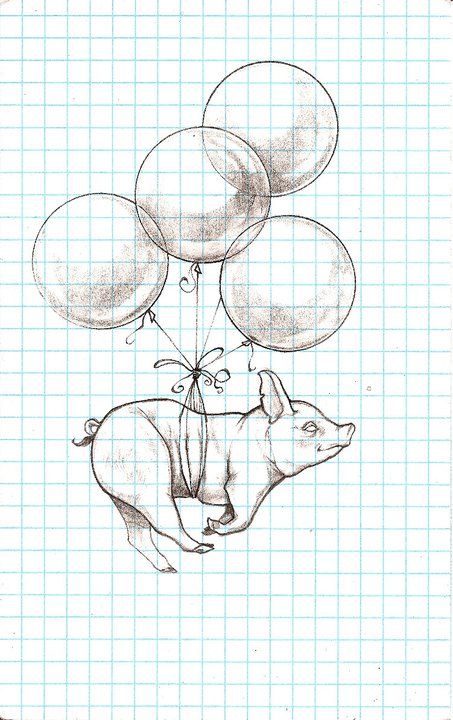 When Pigs Fly - drawing by Ryan Haralson Pig Flying Drawing, Flying Things Drawing, Flying Pigs Art Paintings, When Pigs Fly Tattoo, Pig Flying Tattoo, Flying Animal Tattoo, Pig Drawing Realistic, Pigs Fly Tattoo, Drawings Of Pigs