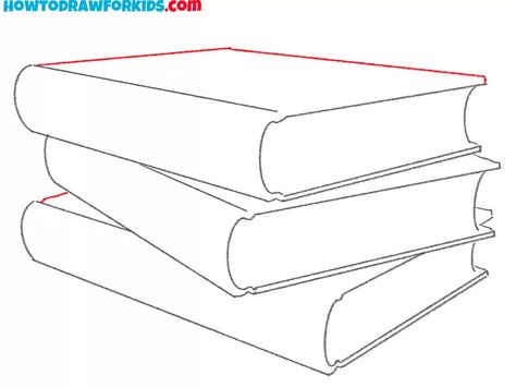 How to Draw Stacked Books - Easy Drawing Tutorial For Kids How To Draw Books Stacked, Book Stack Drawing Easy, Book Stack Clipart, How To Draw A Stack Of Books Easy, How To Draw Stacked Books, Stacked Books Illustration, Books Reference Drawing, How To Draw A Stack Of Books, Closed Book Drawing