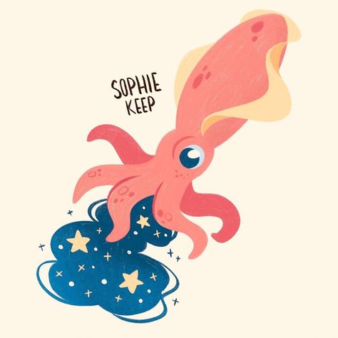 Squid Character Design, Cartoon Squid, Squid Illustration, Sprout Marketing, Squid Art, Squid Drawing, Cute Squid, Vampire Squid, Illustration Practice