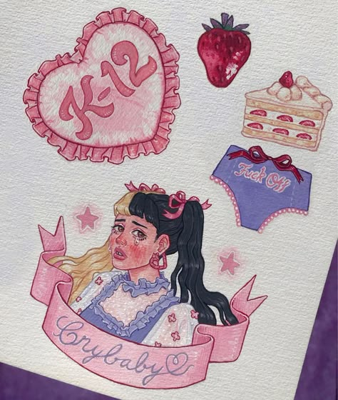 @littlebodybigheart new album is 😭💘💘💘💕💖💕🌸 k-12 won’t stop playing in my head #melaniemartinez #k-12 #k12 #illustration #artistsoninstagram… K-12 Tattoo Ideas, K-12 Tattoo, Word Illustration Art, Melanie Martinez Tattoo Ideas K-12, K 12 Vinyl, Melanie Martinez K 12 Art, Melanie Martinez K-12, K12 Aesthetic, K 12 Aesthetic