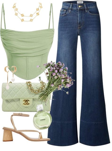 spring day with my best friend bella Outfit | ShopLook Day Drink Outfits, Day Out With Friends Outfit, Green Clothes Aesthetic, Casual Outfits With Heels, Detailed Outfits, Bella Outfit, With My Best Friend, Pastel Outfit, Outfit Inspo Casual