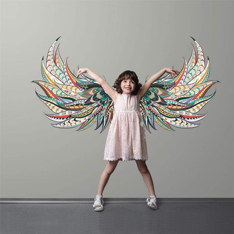 PRICES MAY VARY. Angel wings wall decor stickers. A pair of rangel wings is designed for a romantic dream world for your kids / girls as well as a heartful bless for your babies / little ones to grow under angels' guardiance. Let your children embraced by the angels' love with the peel and stick angel wings wall decals. No need for transferring work and installation done in 1 min! Removable without damages to your walls. Angel Wings Wall Art is easy to mount on the wall, comes with 2 half pieces Tv Wall Art, Angel Wings Wall Art, Selfie Wall, Angel Wings Wall, Wing Wall, Cheap Wall Stickers, Baby Room Wall, Creative Personality, Wall Stickers Kids