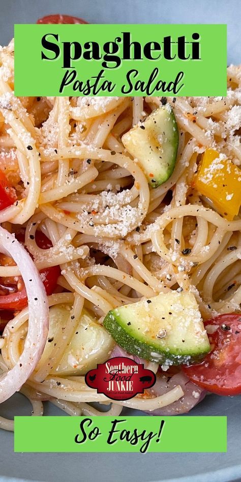 You have to try this recipe for spaghetti pasta salad from Southern Food Junkie! This cold pasta salad is bursting with fresh veggies, parmesan cheese, and a zesty dressing mix that's absolutely irresistible. One of the stars of the show here is the Salad Supreme Seasoning, adding a unique twist to this dish. While it's different from the classic pasta salad, it still brings that familiar and comforting taste you love. Plus, like most pasta salad recipes, this one's a breeze to whip up! Spagetti Salad Recipes, Salad Supreme Seasoning, Cold Spaghetti Salad, Spaghetti Pasta Salad, Salad Supreme, Cold Pasta Dishes, Recipe For Spaghetti, Summer Pasta Salad Recipes, Classic Pasta Salad