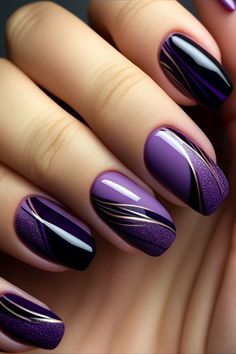 Fancy Nail Art, Purple Nail Art, Manicure Nail Designs, Purple Nail Designs, Fancy Nails Designs, Purple Nail, Her Nails, Unique Acrylic Nails, Nail Designs Glitter