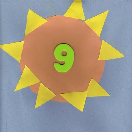 Number 9 craft - count the flames on the sun! Number 9 Art Preschool, Number 9 Activity Kindergarten, Number 9 Crafts For Preschoolers, Number 9 Crafts For Toddlers, Number 9 Crafts For Preschool, Number 9 Activities, Number 9 Activities For Preschool, Number 5 Preschool, Number 9 Worksheets For Preschool