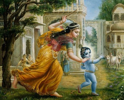 Lord Krishna as a child being caught by Mother Yashoda Wallpaper Radha Krishna, Sri Krishna Janmashtami, Yashoda Krishna, Art Krishna, Janmashtami Wishes, राधा कृष्ण वॉलपेपर, Krishna Lila, Krishna Avatar, Krishna Leela