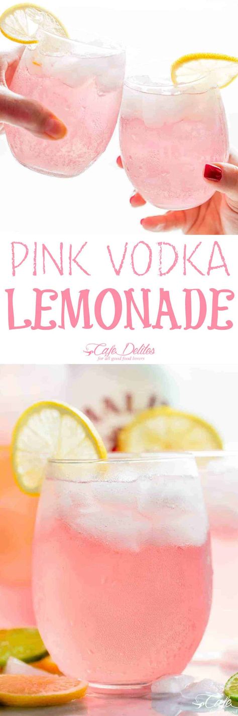 Pink Vodka Lemonade Cocktail - Cafe Delites Drink Ideas Alcoholic, Minuman Vodka, Pink Lemonade Vodka, Pink Vodka, Resep Koktail, Girls Night Drinks, Pink Lemonade Recipes, Summertime Cocktail, Watermelon Cocktail