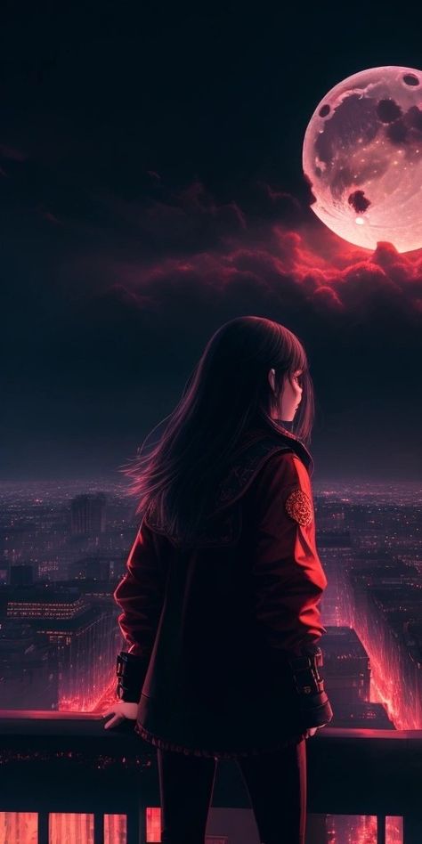 Beautiful HD Girl wallpapers for free. A girl observing the beautiful city in the night with moon light. Caring Person, Attractive Wallpapers, L Wallpaper, Night Sky Wallpaper, Girly Art Illustrations, Bad Person, Anime Artwork Wallpaper, Cool Pictures Of Nature, Dreamy Art