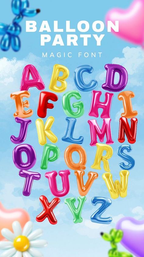 Colorful balloon party magic font Pinterest banner | premium image by rawpixel.com / Aum Banner Fonts Alphabet, Ransom Letters, Pinterest Banner, Balloon Font, Magic Font, Balloon Alphabet, Alphabet Birthday, Clay Patterns, Font Ideas