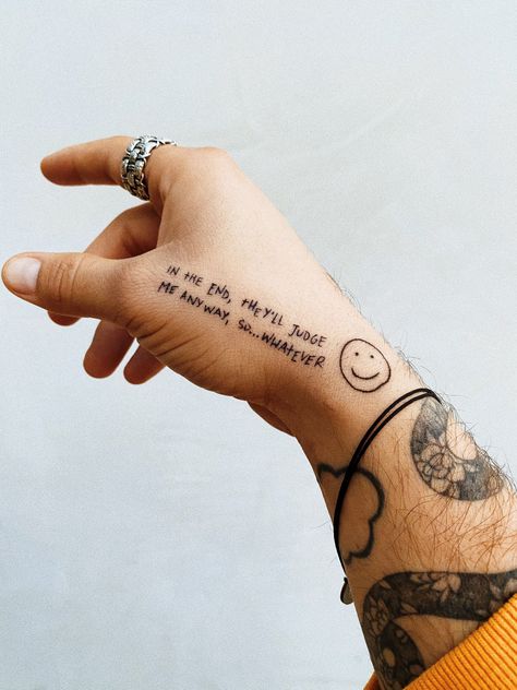 jc caylen’s hand tattoos Jc Caylen Tattoo, Text Tattoo Arm, Through Tattoo, Word Tattoos On Arm, Female Lion Tattoo, Wörter Tattoos, Hand Tattoo Ideas, Side Hand Tattoos, Text Tattoo