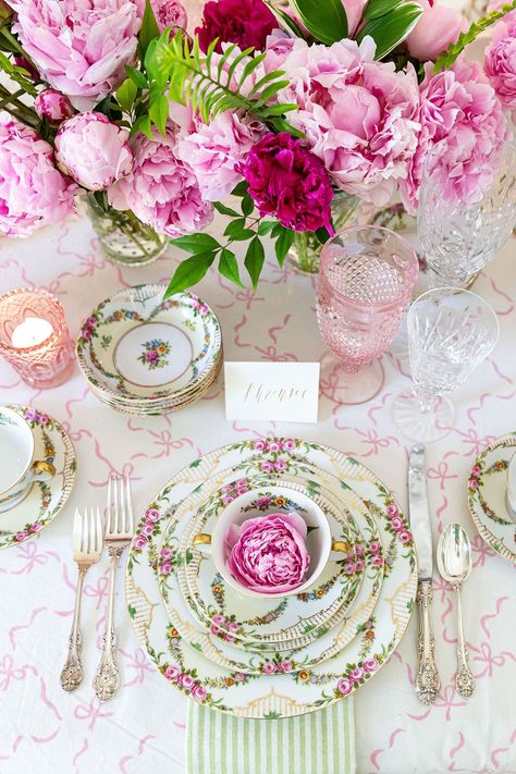 Tea Party Tablescape, Tea Party Table Settings, Tea Party Centerpieces, Adult Tea Party, Pink Tablescape, Tea Party Menu, Pink Tea Party, Tea Party Table, Tea Party Setting