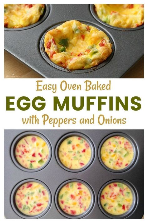 These easy oven baked Egg Muffins with onion, peppers, and cheese are the perfect grab and go breakfast! Packed with protein and so easy to customize. AD Easy Egg Bites Oven, Easy Egg Bites Muffin Tins Healthy, Egg Bake With Peppers And Onions, Egg Bites Healthy Oven, Ww Egg Bites Oven, Egg Bites With Peppers, Egg Bites Oven Baked, Egg Bites Recipe In Oven, Oven Baked Egg Bites