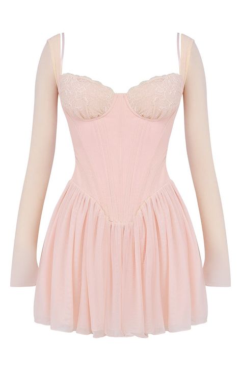 HOUSE OF CB Vivi Underwire Long Sleeve Corset Minidress | Nordstrom Pelo Color Vino, Long Sleeve Corset, Frill Mini Dress, Baby Rosa, French Dress, Pink Corset, Club Party Dresses, Ballet Fashion, Corset Mini Dress