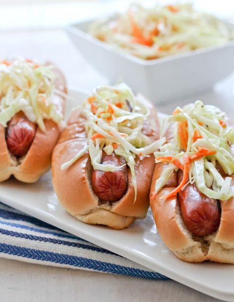 HebrewNational (5) Slaw For Hot Dogs, Easy Meatloaf Sauce, Vinaigrette Coleslaw, 50s Picnic, Quick Stuffing, Vinegar Slaw, Healthy Hot Dog, Slaw Dog, Chicken Sushi