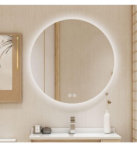 Wall Mount Lighted Makeup Mirror, Bathroom Light Fixtures Over Round Mirror, Makeup Mirrors With Lights, Bathroom Mirror Led Light, Mirror Light Bathroom, Round Backlit Mirror, Bathroom Light Mirror, Circle Mirror With Lights, Circle Vanity Mirror