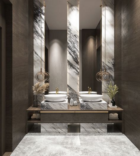 Luxurious wash and toilets design on Behance Guest Toilet Luxury, Toilet Interior, Toilet Design Modern, Guest Bathroom Design, Luxury Vanity, Bathroom Vanity Remodel, Lavabo Design, Luxury Bathroom Interior, Luxury Toilet