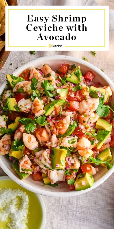 Shrimp Ceviche Salad, Raw Shrimp Ceviche Recipe, Cooked Ceviche Recipe, Shrimp Civeche, Best Ceviche Recipe, Shrimp Ceviche With Avocado, Easy Shrimp Ceviche, Ceviche Shrimp, Poached Shrimp