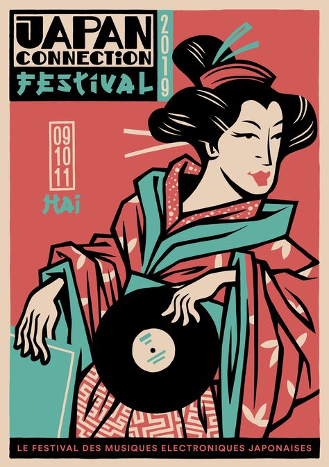 "JAPAN CONNECTION FESTIVAL" Logo, illustration and poster design for the Japanese Electronic music festival at Paris. #electronic Music Asia Illustration, Band Artwork, Electronics Poster, Music Tattoo Sleeves, Music Festival Logos, Music Logo Design, Electronic Music Festival, Festival Logo, Japanese Festival