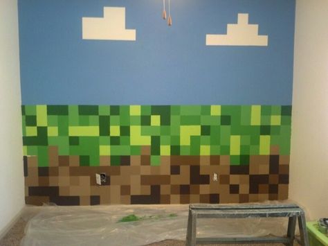 Boys minecraft bedroom wall Minecraft Bedroom Wall Designs, Minecraft Wall Mural, Minecraft House Decor Ideas, Boys Minecraft Bedroom, Minecraft Classroom, Minecraft Bedroom Ideas, Minecraft Room Decor, Bedroom Ideas Minecraft, Minecraft Bedroom Decor