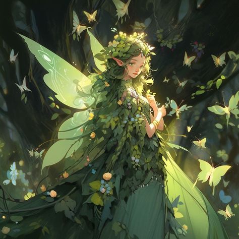 Nature Fairy Art, Elf In Forest, Earth Fairy Drawing, Plant Superhero, Fairy Oc Art, Earth Faerie, Forest Mystery, Forest Fairy Aesthetic, Prompts Art