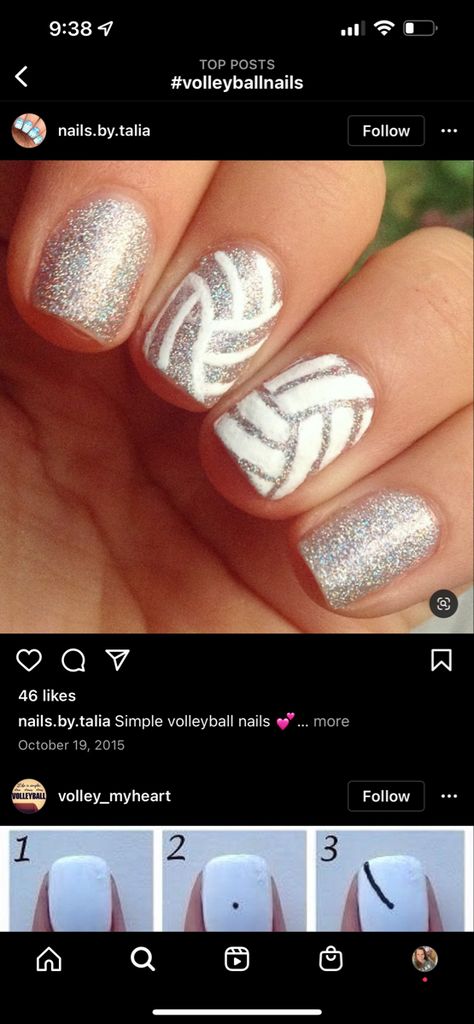 Volleyball Nail Art Design, Cute Volleyball Nails Design, Gymnastics Nails Designs, Birthday Fingernail Designs, Class Reunion Nails, Cute Nails For Cheer, Volleyball Nails Designs Ideas, Back To School Nail Ideas High School, Cheerleading Nails Designs Cheer