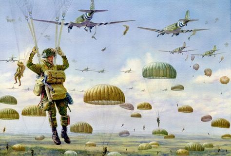 Operation Market Garden 1944, Drop Zone T, Groesbeek Heights. Troop Carrier, Operation Market Garden, Army Poster, Ww2 Soldiers, D Day Landings, Military Artwork, Market Garden, Drop Zone, Combat Art