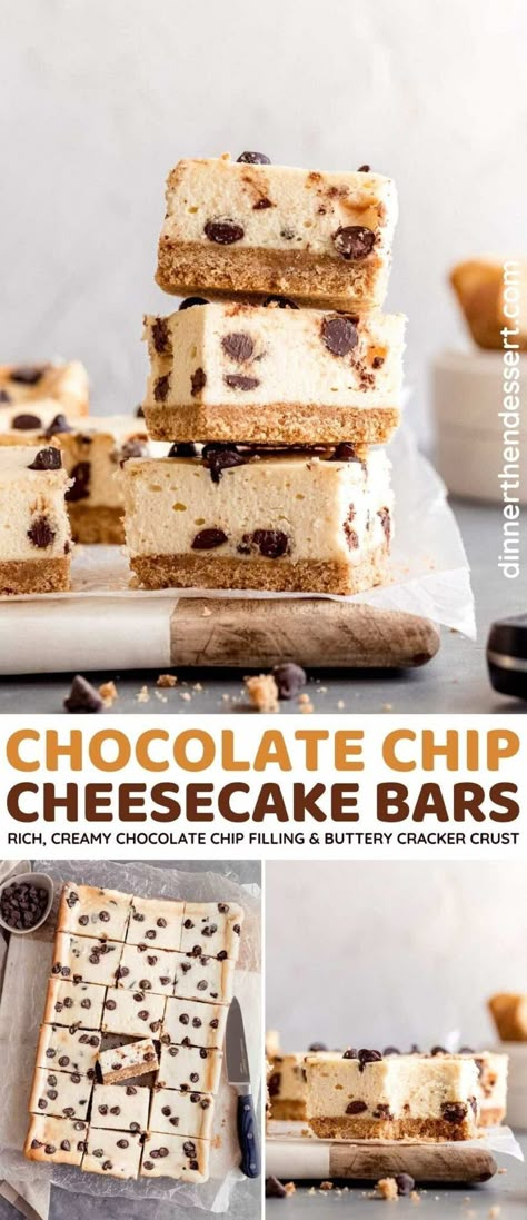 Chocolate Chip Cheesecake Bars collage Cheesecake Dessert Ideas, Oatmeal Recipes Easy, Recipe Breakfast Casserole, Cheesecakes Recipes, Toast Recipe Breakfast, Chocolate Chip Cheesecake Bars, Make Cheesecake, Chocolate Chip Cookie Cheesecake, Cheesecake Desserts Recipes