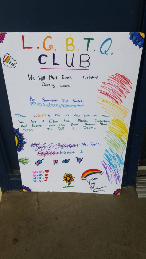 I was going to post this earlier but I forgot. Today my friends and I went to a Lgbtq club at my school today. Lgbtq Club Ideas, Pride Club Ideas, Gsa Club Ideas, Gsa Ideas, School Spirit Days, Spirit Days, Club Activities, School Clubs, Club Ideas