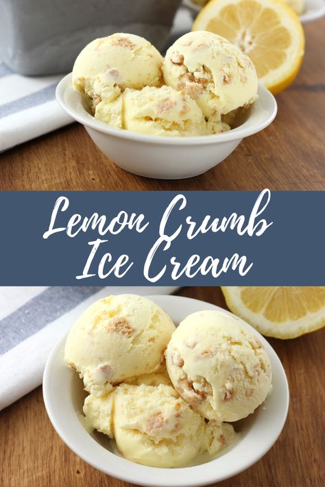 Rich, creamy lemon crumb ice cream filled with the bright flavor of lemon and the salty sweet flavor of a graham cracker crust! #icecream #lemon Lemon Cheesecake Ice Cream, Homemade Lemon Ice Cream Recipes, Summer Ice Cream Flavors, Spring Ice Cream Flavors, Lemon Ice Cream Cake, Homemade Lemon Ice Cream, Lemon Custard Ice Cream, Lemon Ice Cream Recipe, Twisted Food