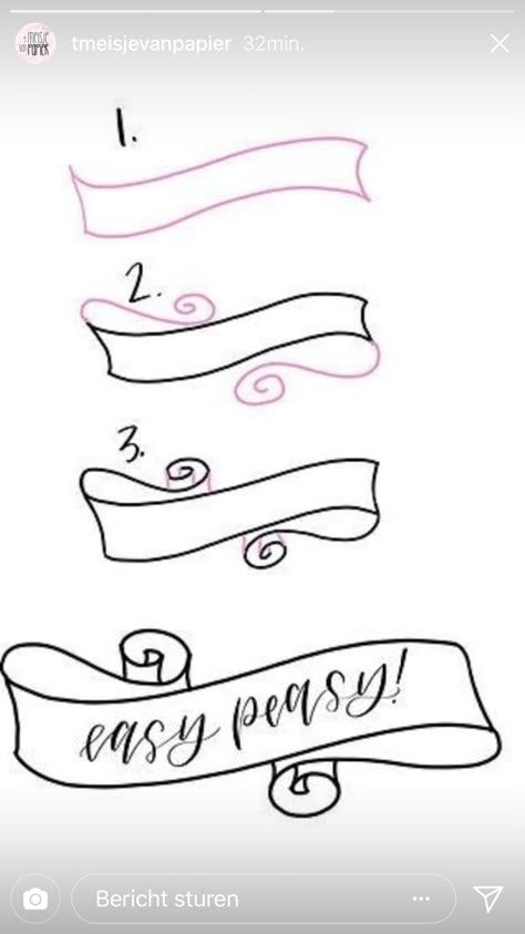 Hand Lettering Banner, How To Draw Ribbon Banner Step By Step, Banner Drawing Ideas, Lettering Embellishments, How To Draw Banners, Banner Design Drawing, Banners Drawing, Banner Sketch, Calligraphy Banner